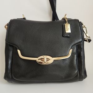 COACH Madison Sadie Soft Black Leather Satchel Shoulder Crossbody Bag Top Handle